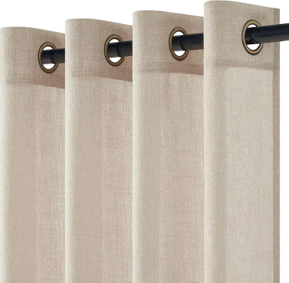 Topfinel Beige Gardinen Vorhänge mit Ösen, Wohnzimmer Vorhang Leinen 140x225cm (BxH), Halbtransparent Gardine Leinenoptik Boho für Schlafzimmer Kinderzimmer 2er Set
