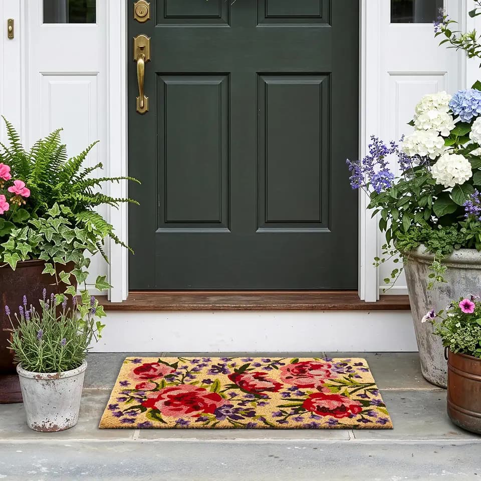 HF by LT Peony Garden 100% Coir Doormat, 18 x 30 inches, Naturally Durable, PVC-Backing