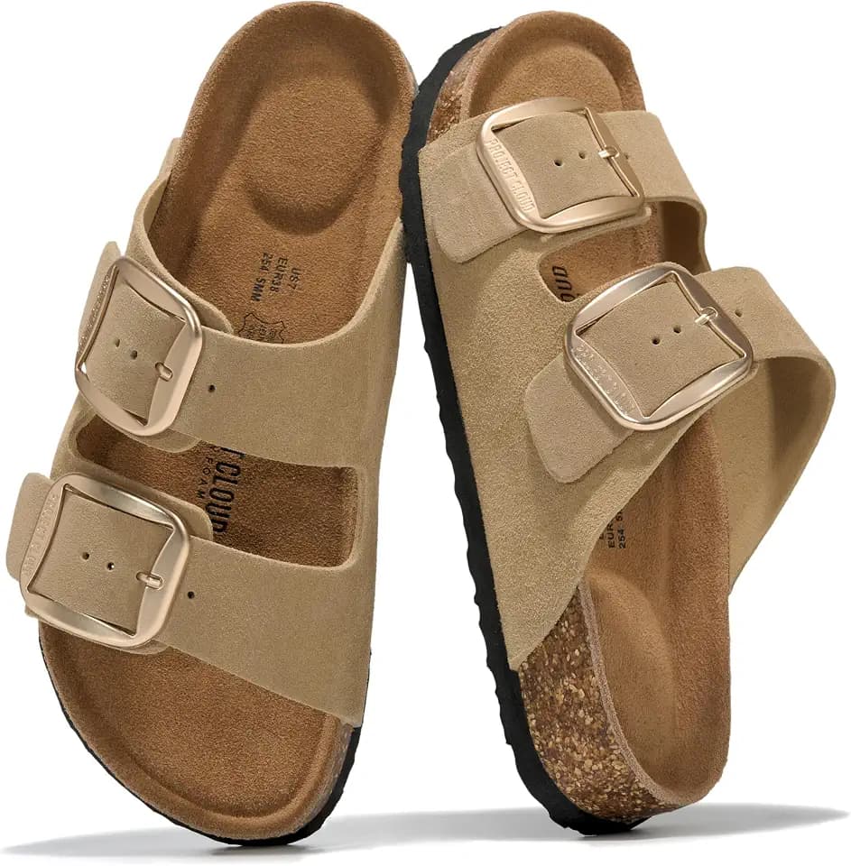 Project Cloud 100% Genuine Leather Cork Footbed Sandals Women Womens Slides