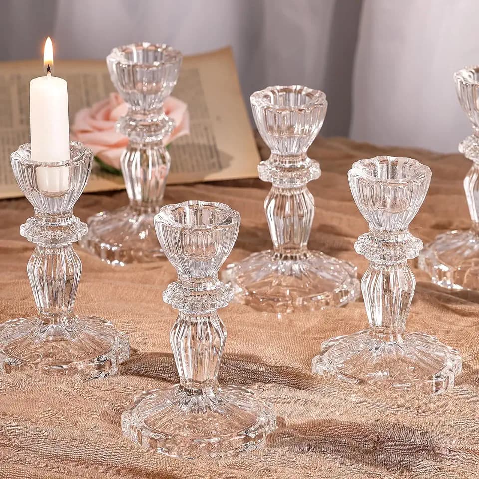 Kerzenhalter aus Glas, transparent, Kerzenhalter, groß, für Hochzeit, Festival, Party, Tischdekoration, 6 Stück