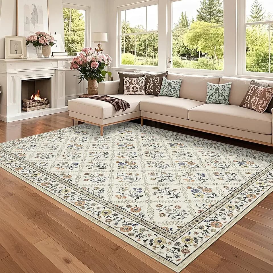GarveeHome Floral 9x12 Area Rugs for Living Room Bedroom, Soft Washable Rugs