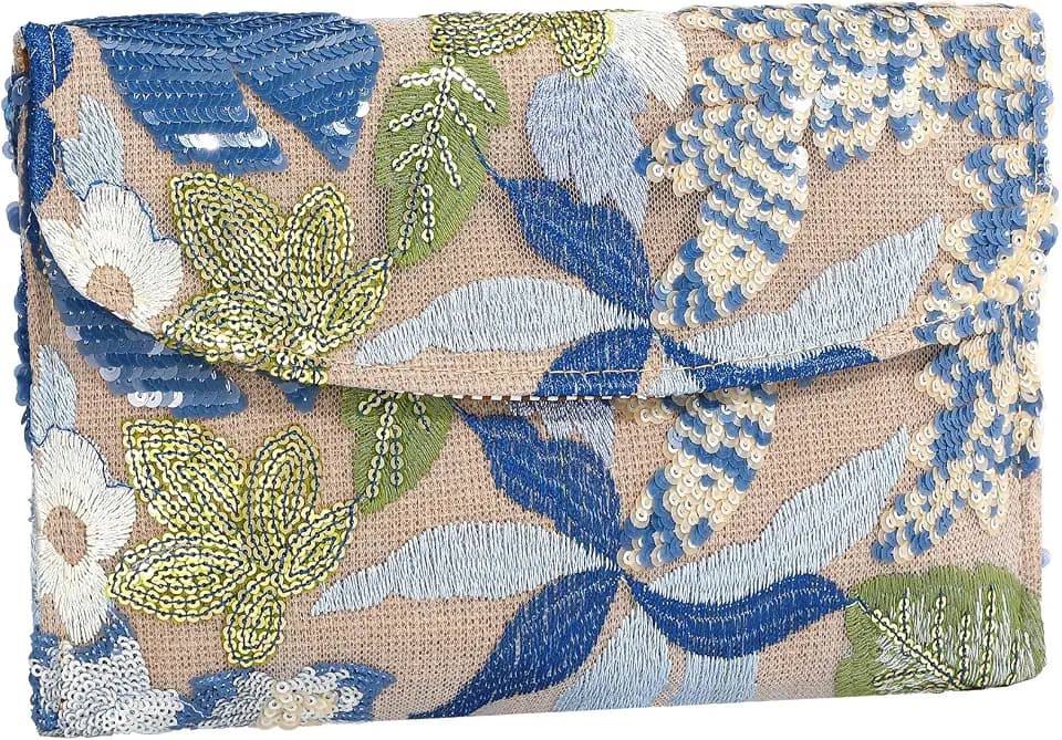 Embroidery Sequin Beaded Purse Floral Beaded Clutch Flower Evening Bag Clutch Purses for Women