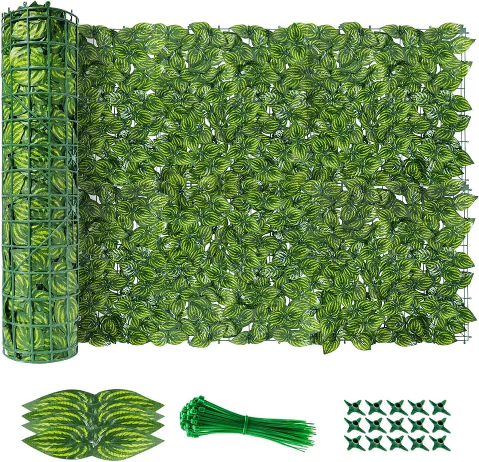 Artificial Ivy Privacy Fence Screen(No Assembly Required), 120"x60" Artificial Hedges Fence, Anti-Ultraviolet Artificial Faux Ivy Hedge for Outdoor, Garden Decor, Watermelon Leaves