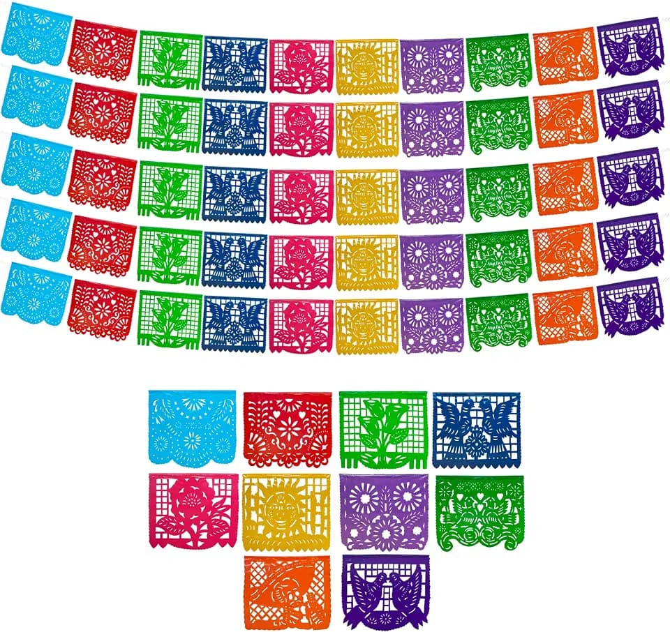 Papel Picado Banner 5-pk - Mexican Party Banners - Fiesta Party Decorations