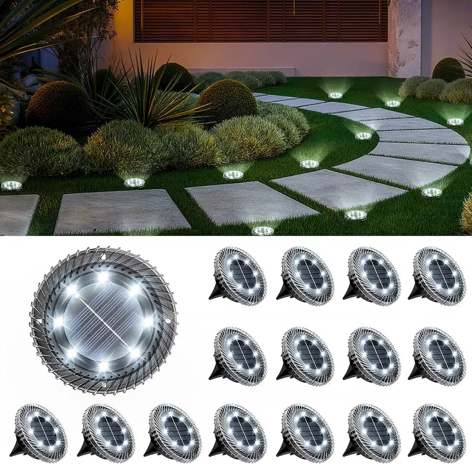 PATIOWIN 16 Pack Small Solar Ground Lights, Garden Lights Cool White
