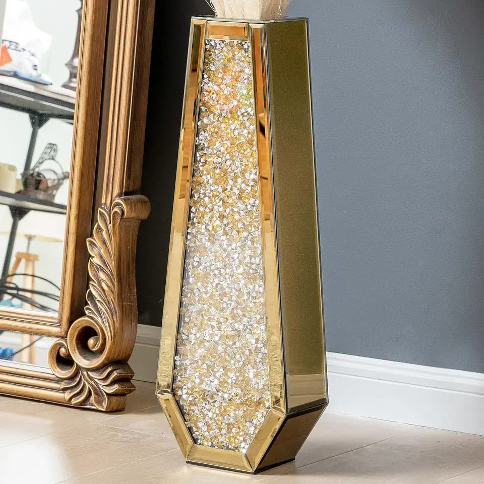 SHYFOY 24" Tall Floor Vase Gold Crushed Diamond Glass Decorative