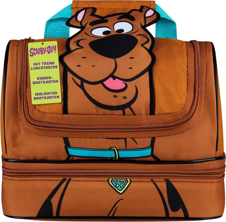 Get Trend Scooby Doo Isolierte Lunchtasche Kinder, Lunch Bag für Brotdose mit 2 Fächern und Henkel, Kühltasche für Schule Picknick Ausflug, Geschenke für Kinder (Braun Scooby Doo)