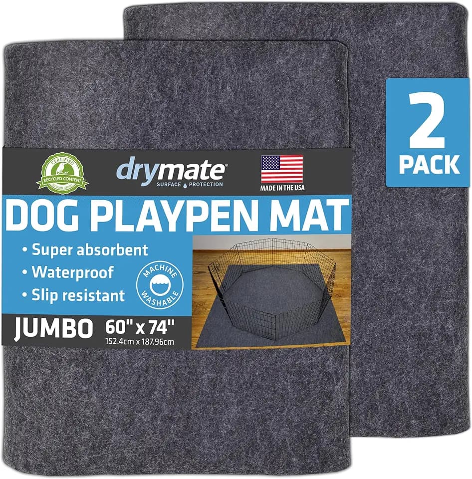 Drymate Jumbo Dog Playpen Mat, Washable Pee Pads for Dogs, 60x74, 2-Pack