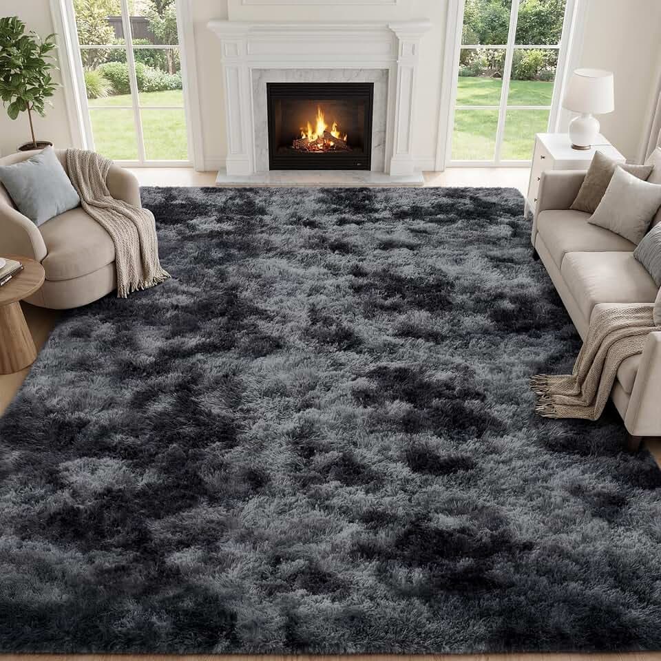 PLHXFR 6x9 Area Rugs Living Room: Fluffy Bedroom Soft Shag Rug Black Grey