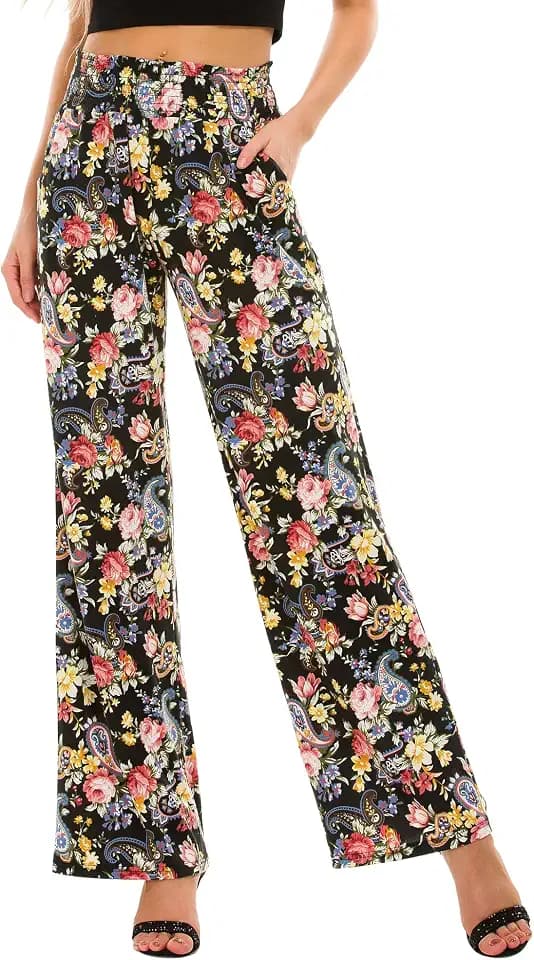 Urban CoCo Women's Boho Palazzo Pants Wide Leg Beach Pants High Waisted Lounge Pants with Pockets