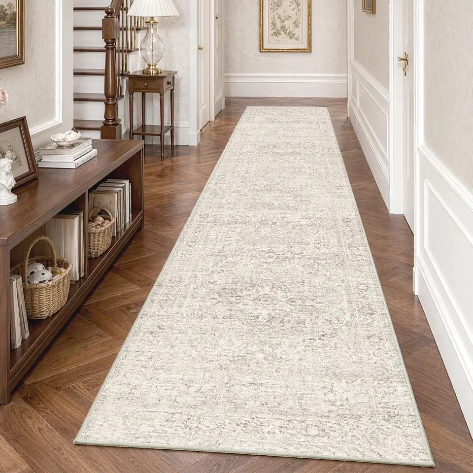 FMFUNCTEX 2x12 Hallway Runner Rug Washable Beige Neutral Oriental Vintage