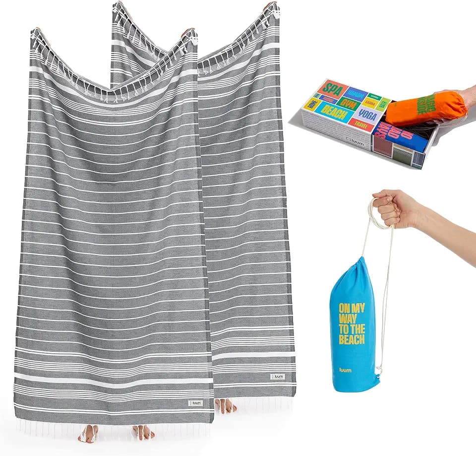 Luum® Hamamtuch Strandtuch Saunahandtuch Handtuch Yogatuch Duschtuch Strandhandtuch Saunatuch Schulter Badetuch Baumwolle Reisehandtuch Pestemal Turkish Towels, 2er Geschenkset Geschenkbox