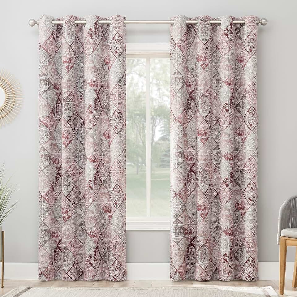 Sun Zero Reardon Global Medallion Print Energy Saving Grommet Curtain Panel, Rosewine, 54" W x 84" L (1 Panel)