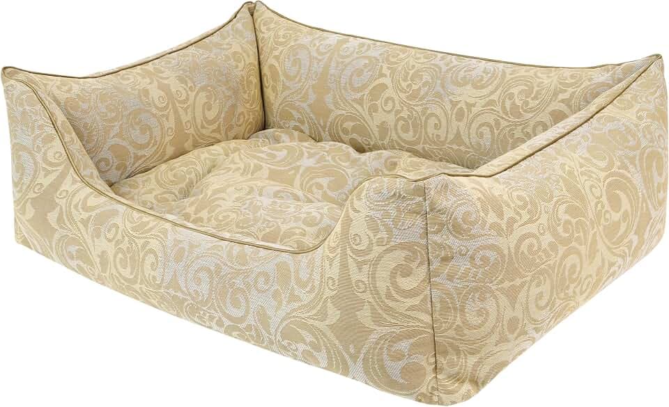 Dandy Dog Hundebett Vintage Ornaments Tan - abziebarer Bezug mit waschbarer antiallergischer Füllung Innekissen herausnehmbar - Größe L