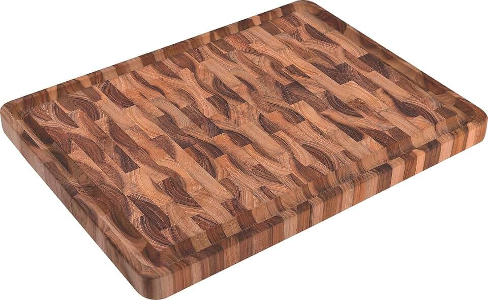 Tramontina Teak Stirnholz Schneidebrett mit Saftrille, FSC Zertifiziertes Teakholz, Massiv, 45 x 34 x 3 cm, Servierbrett, für Grill und BBQ