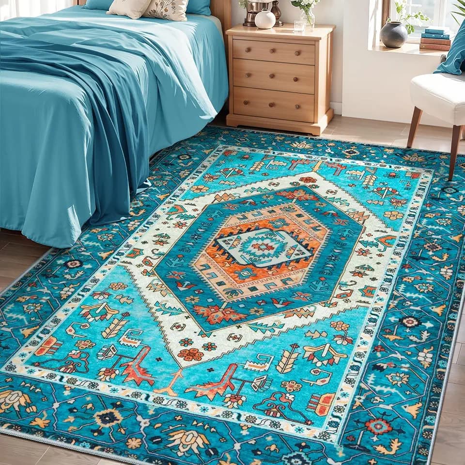 SERISSA 4x6 Washable Non Slip Boho Area Rug for Bedroom，Blue
