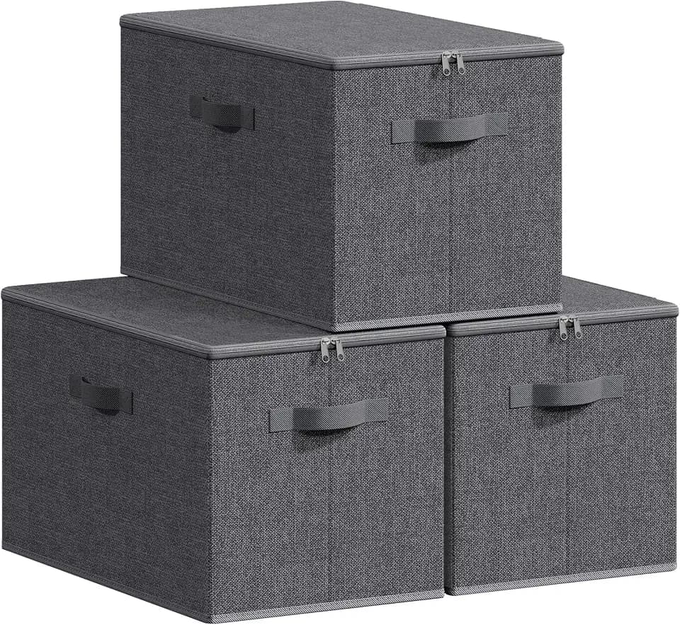 SONGMICS Aufbewahrungsbox mit Deckel, 3er Set, faltbare Stoffbox