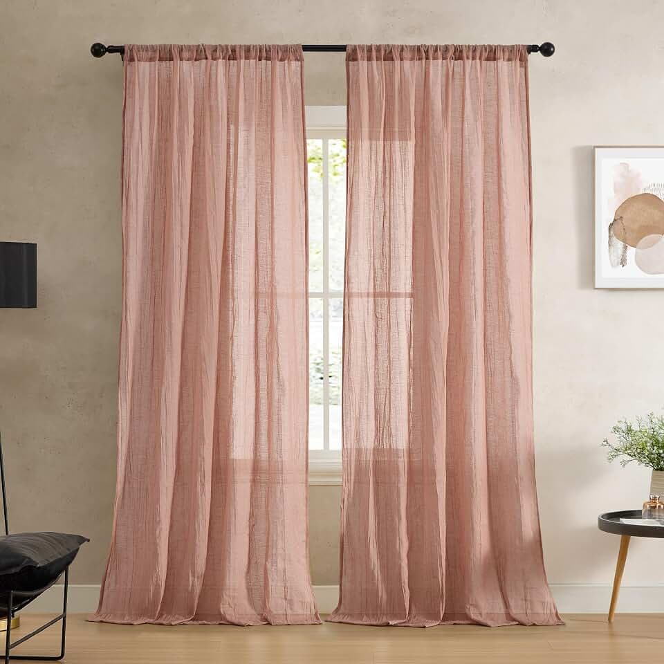 French Connection - Charter Crushed, Window Curtain, Set of 2 Panels, Semi Sheer, Modern Home Decor, Drapes for Living Room, Dining Room, Bedroom, Dorm, Measures 50" x 96", Rust