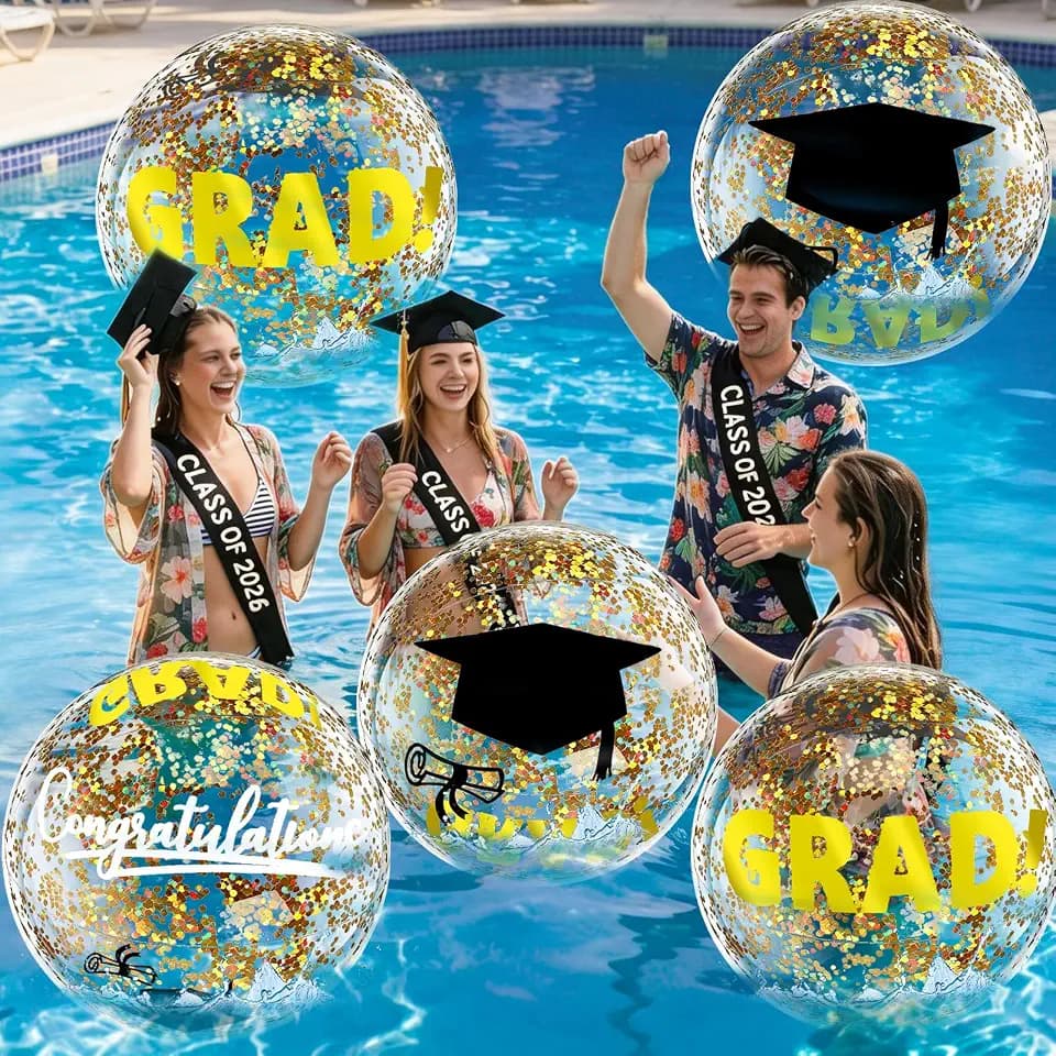 12pcs Graduation Beach Balls,16-Inch Gold Inflatable Congrats Grad Party Balls for Class of 2026,Pool Party Decoration,Bulk Favors for Graduation Party,Graduation Decorations 2026 Deals
