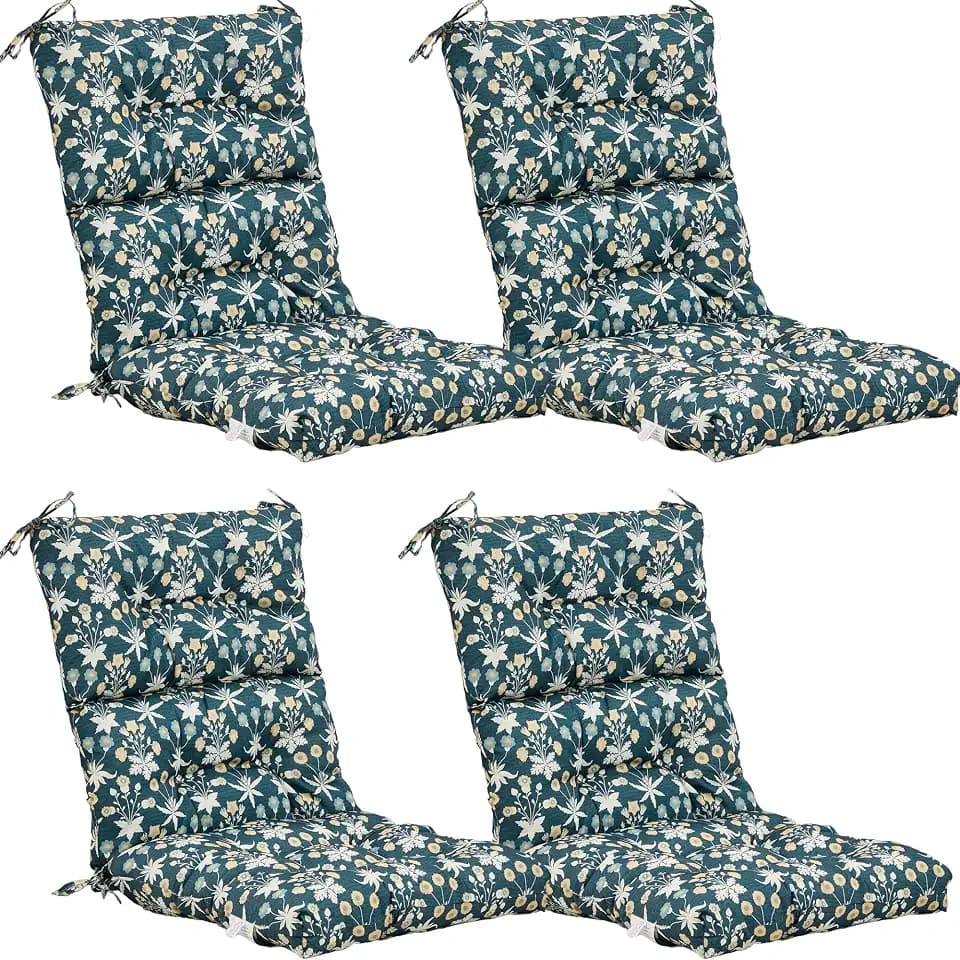 ADLIVWYD Outdoor Cushions for Adirondack Chair,Set of 4, 45"x22"x4", Fade-Resistant Tufted Rocking seat & High-Back Wicker Chair Cushions with Ties for Patio Furniture, Floral (Charcoal Floral)