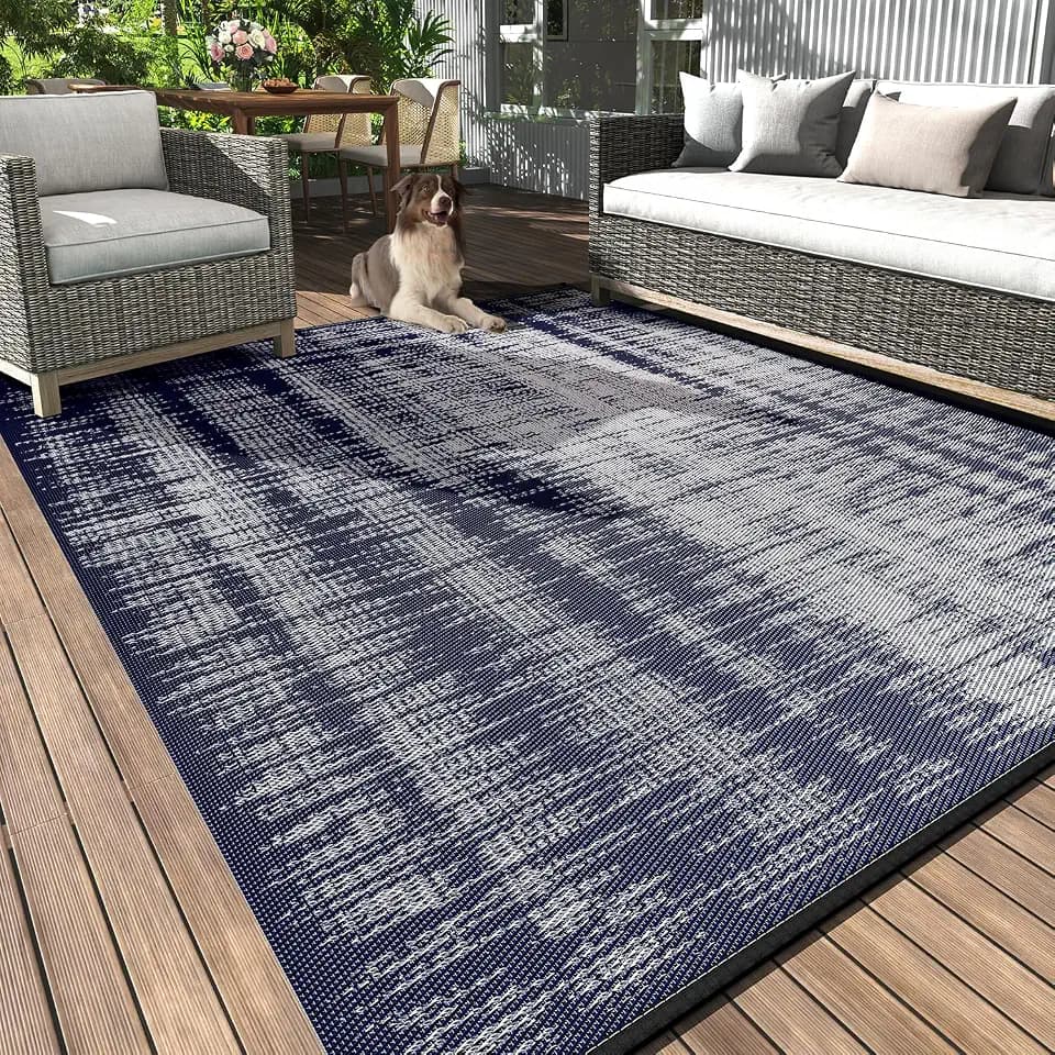 MontVoo Outdoor Rug Waterproof 5x8 ft Outdoor Patio Rug Mat Reversible Plastic Straw Outside Rug Carpet Outdoor Rugs for RV Camping Picnic Beach Balcony Porch Deck