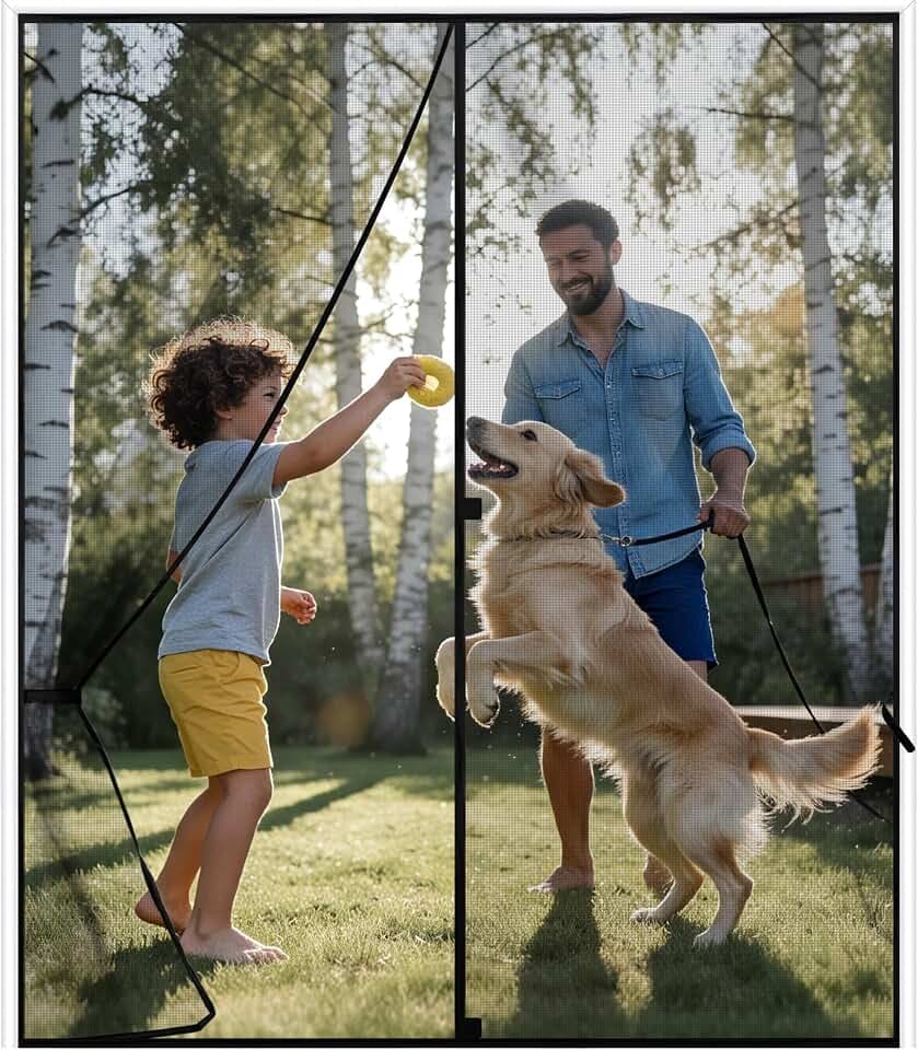 Sunolga 74 x 81 Inch Magnetic Screen Door, Fits Doors Size 72 x 80 Inch, Reinforced Polyester Screen Door Mesh with Full Frame Hook & Loop, Door Screen Magnetic Closure for Hands-Free