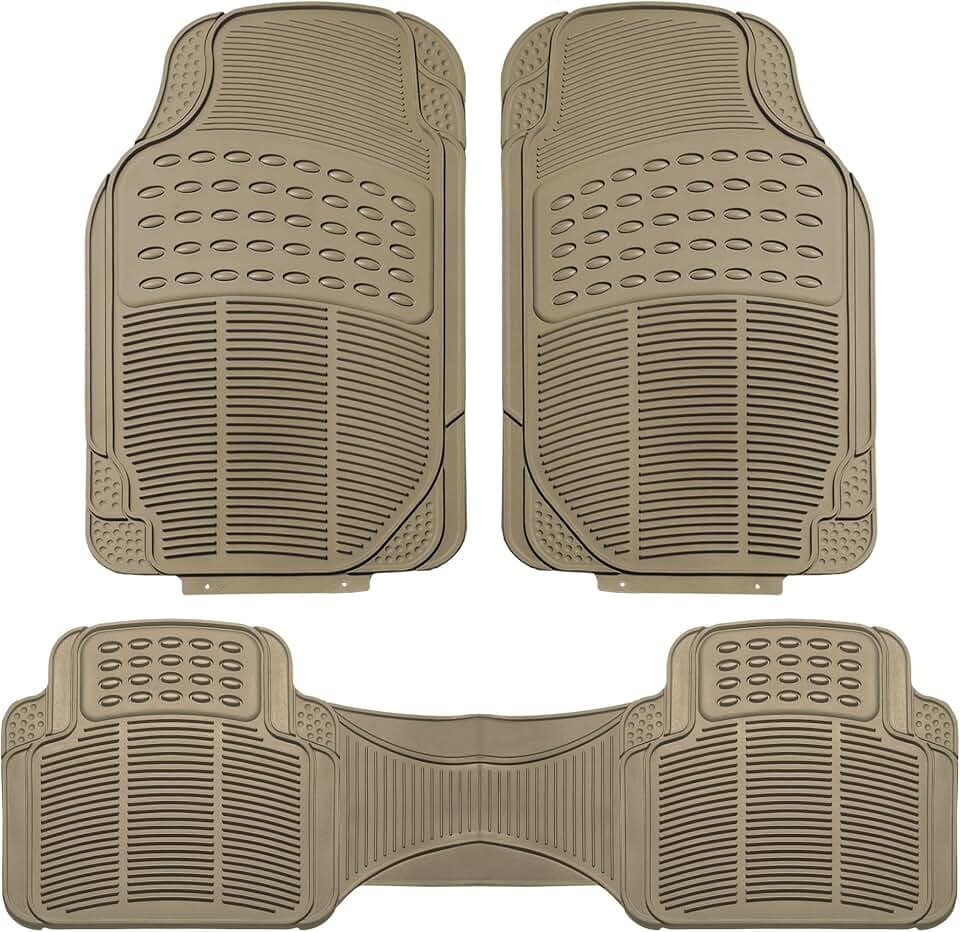 FH Group Car Floor Mats - Heavy-Duty Rubber Floor Mats for Cars, Universal Fit Full Set, Trimmable Automotive Floor Mats, ClimaProof Floor Mats For Most Sedan, SUV, Truck Floor Mats Beige