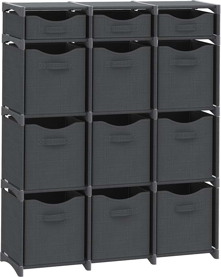 Cube Storage Organizer with Storage Bins Included - The Perfect Closet Organizers and Storage Solution. Includes 12 Storage Cubes, Great For Toy Storage, Closet Storage, Clothes Storage (Dark Grey)