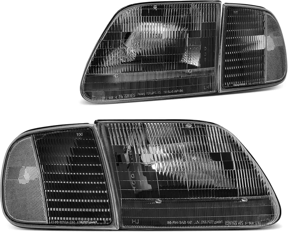 DWVO Headlight Assembly Compatible with 1997-2003 Ford F-150/2004 Ford F-150 Heritage/1997-2002 Ford Expedition Black Housing Clear Reflector Clear Lens