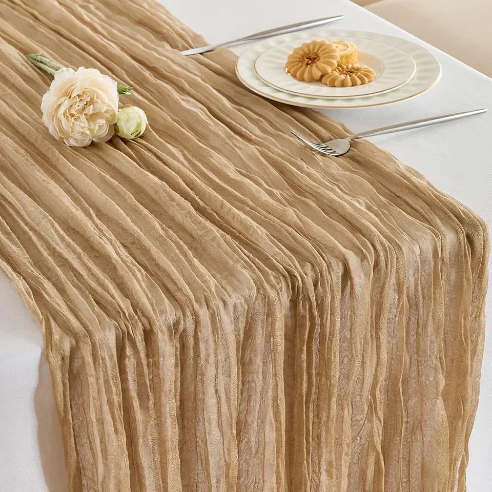 Fanami 6 Pack Cheesecloth Table Runner -10FT Nude Brown Boho Gauze Cheese Cloth Table Runner 120 Inches Long Rustic Sheer Fabric Centerpieces for Wedding Birthday Party Bridal Baby Shower Decorations