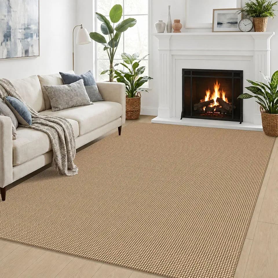 EARTHALL Woven Area Rugs 5x7 Ft Washable Living Room Rugs Non Slip Rubber Backed Dining Room Rug Braided Bedroom Rugs Indoor Floor Carpet for Living Room, Bedroom, Dining Room,Orange/Tan/Brown