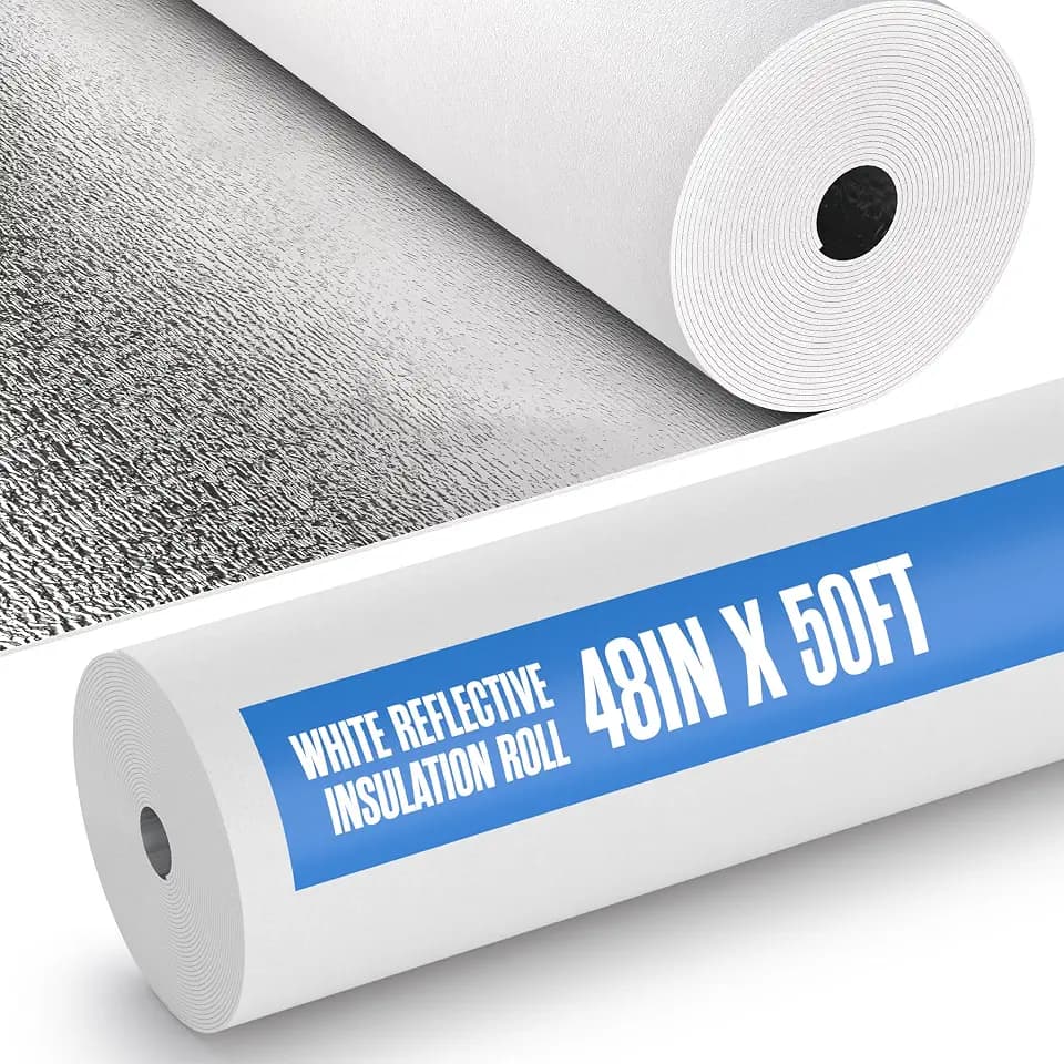Insulation Roll, Radiant Barrier, Pole Barn, White Foam, 48 in x 50 ft