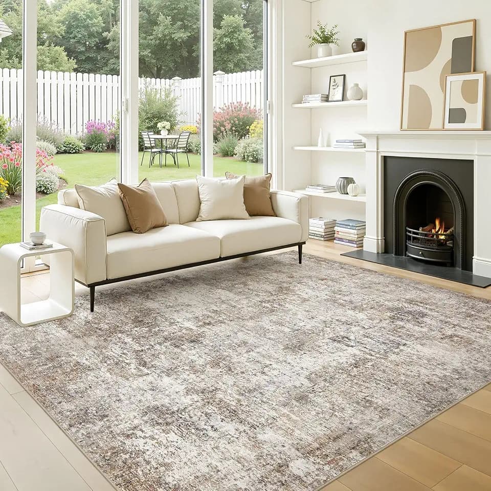 9x12 Area Rugs for Living Room Washable Abstract Rug Brown/Grey