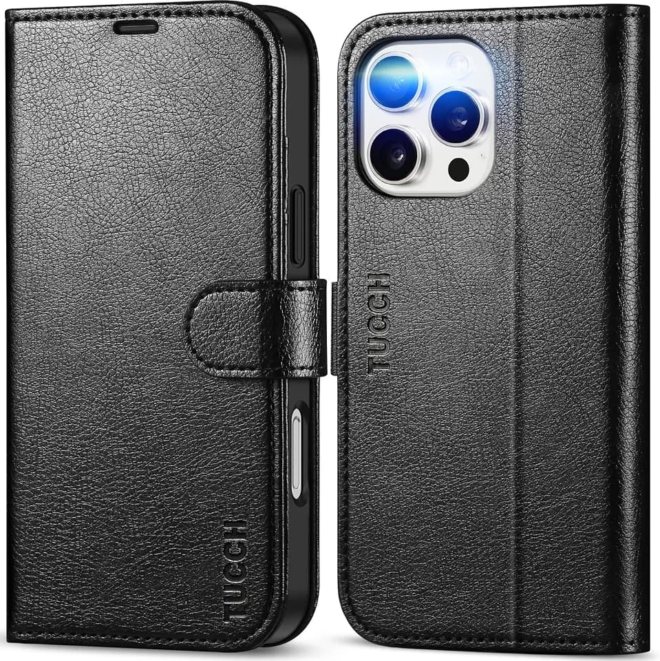TUCCH Wallet Case for iPhone 16 Pro Max (6.9"), Flip Stand, Textured Black
