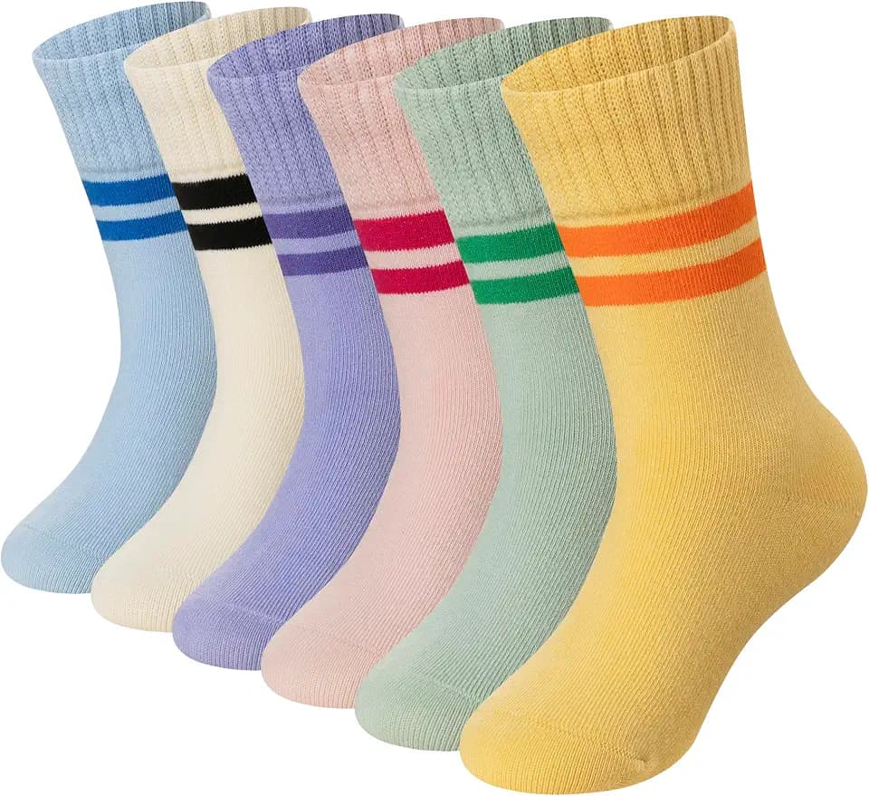 Eyean Girls Athletic Crew Socks Kids Cotton Cute Breathable Dress Socks 6 Pairs