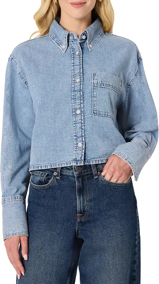 Amazon Essentials Damen Oversize-Denimhemd Mit Fest Geknöpftem Kragen