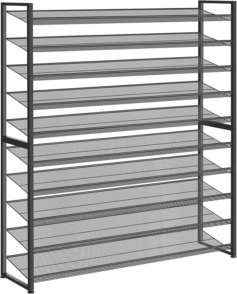 Nunsino Shoe Rack, Long Shoe Organizer,Max Holds 62 Pairs,10 Tier Metal Shoe Storage Shelf,5-Tier Stackable Shoes Organizer for Garage, Entryway,Black
