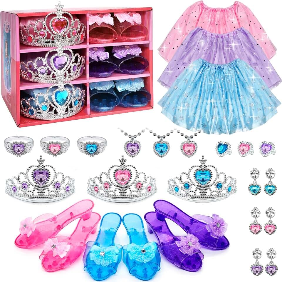 Prinzessin Dress Up Mädchen Kleidung - Kleinkinder Kostüm mit Röcken, Schuhe , Schmuck, Spielzeug für Mädchen Alter 3,4,5,6 Jahre alt, Kinder Schuhe Rollenspiel Geschenkidee für Geburtstag Weihnachten