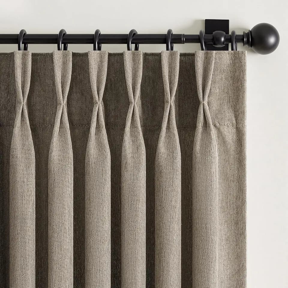 102 Inches Length Pinch Pleated Linen Curtains 2 Panels Burlywood