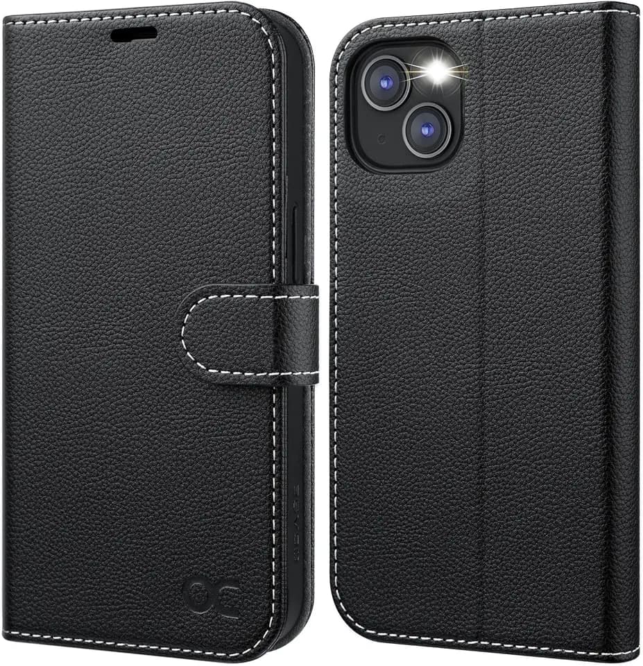 OCASE for iPhone 13 Wallet Case, Card Holder, Litchi Black