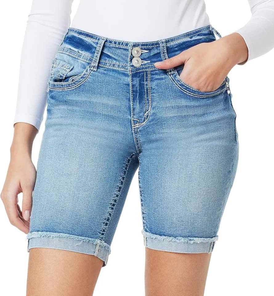 WallFlower Women's Luscious Curvy Denim Shorts - Short, Midi & Bermuda