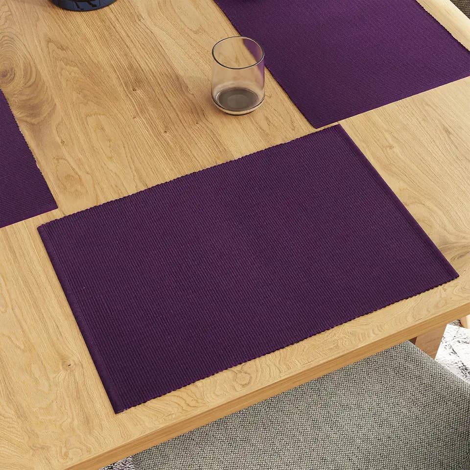 Encasa XO Placemats, Fine Ribbed Cotton Table Mats 19"x13"