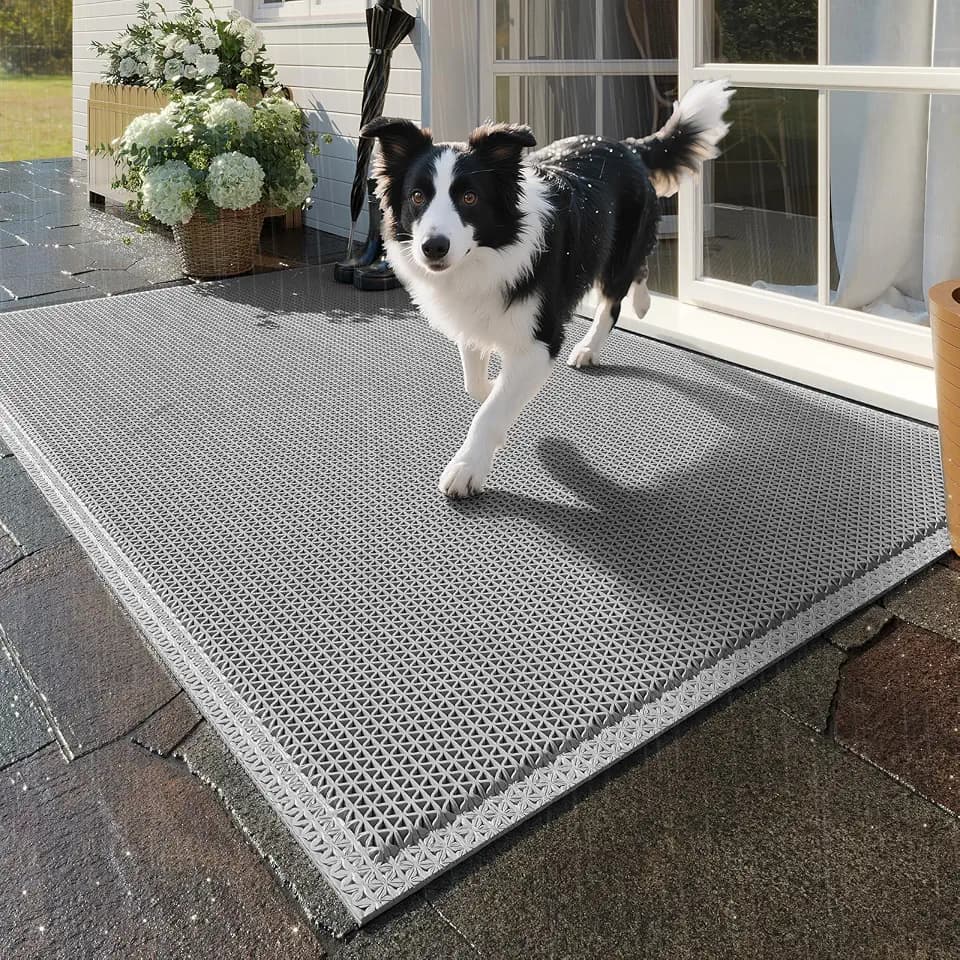 Front Door Mat Outside Entrance Drainage Doormat Grey 24"x36"