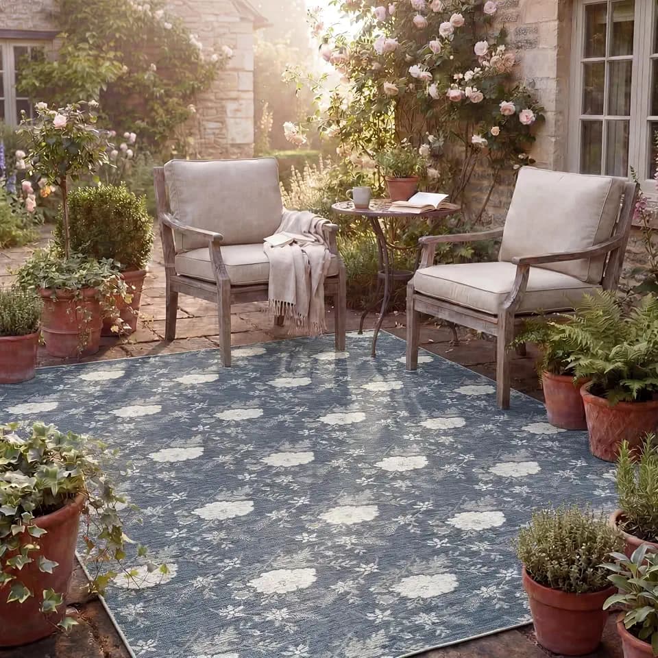 Laura Ashley Doreen Indoor Outdoor 9'x12' Area Rug Helena Floral Navy Multi