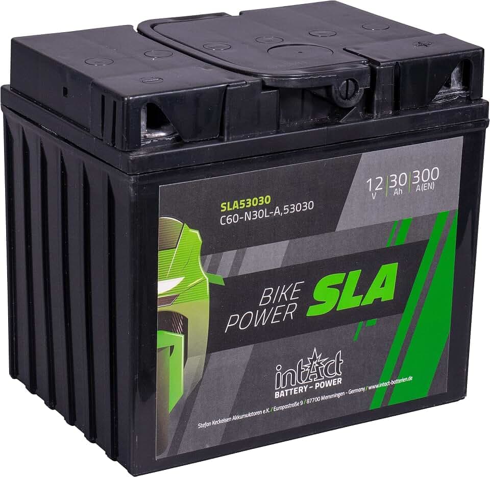 intAct - AGM MOTORRADBATTERIE | Batterie für Motorrad, Quad, Rasentraktor. Wartungsfreier & auslaufsicherer Akku | SLA53030, C60-N30L-A, 12V Batterie, 30 AH (c20), 300 A (EN) | Maße: 178x124x166mm