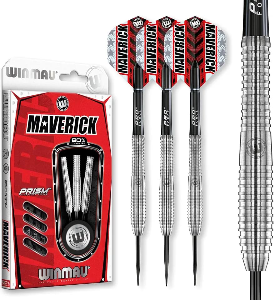 WINMAU Maverick Profi Stahlspitze Wolfram Dartpfeile mit Flüge und Stiele (Wellen)