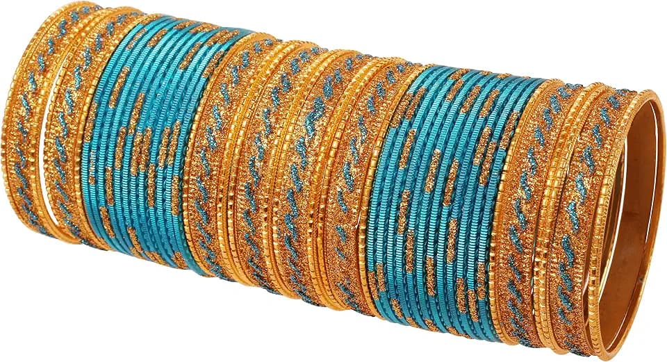 Touchstone Golden Bangle Collection Indischer Bollywood Feinschnitt Hellgelb Strukturierte Farbe Handgelenk Verschönerer Designer Schmuck Armreif Armbänder. Set von 48 in Antik Gold Tone für Frauen
