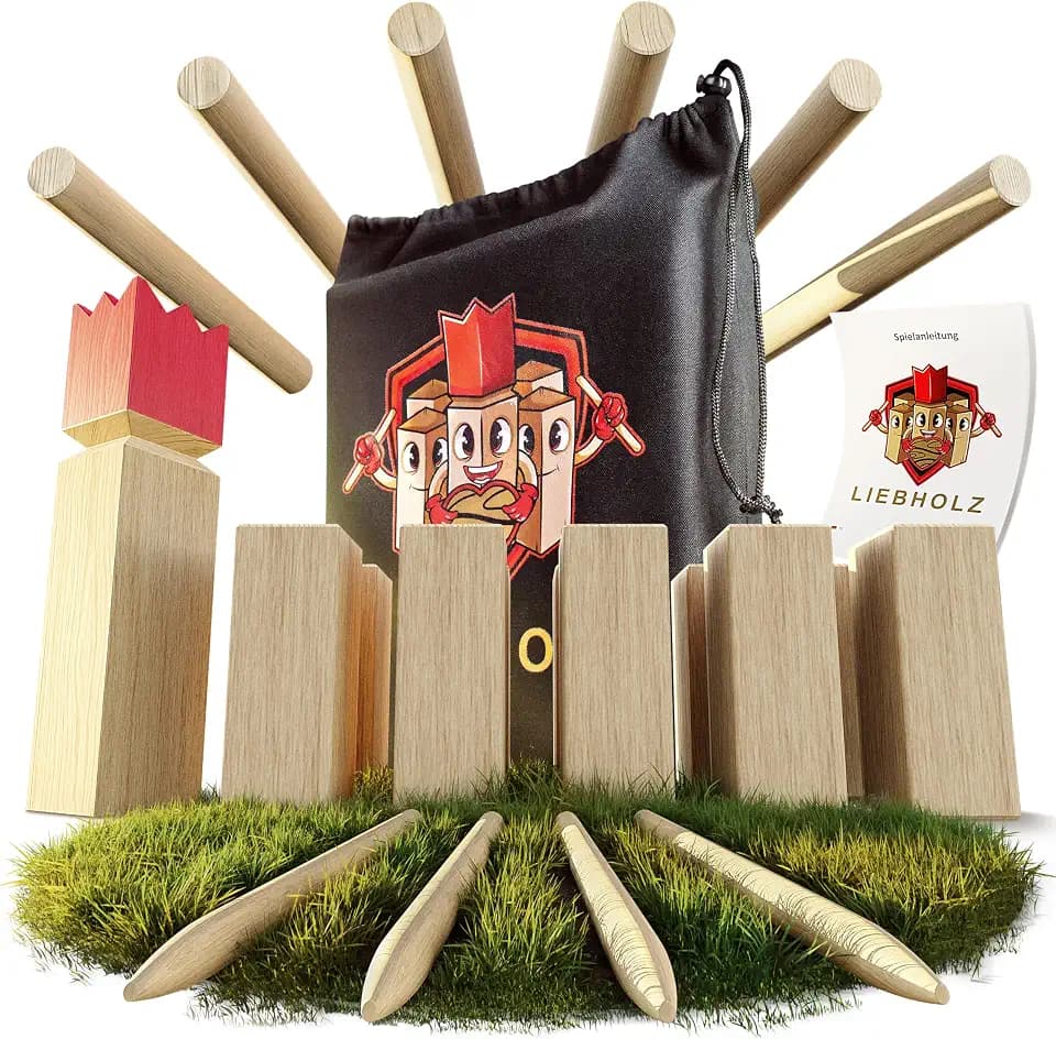 Original Kubb Wikinger Wurfspiel [TESTSIEGER] Wickinger Schach Holz Outdoor inkl. Tasche & Spielanleitung - Premium Schwedenschach aus massiven Hartholz - Robustes Schwedenspiel für draußen