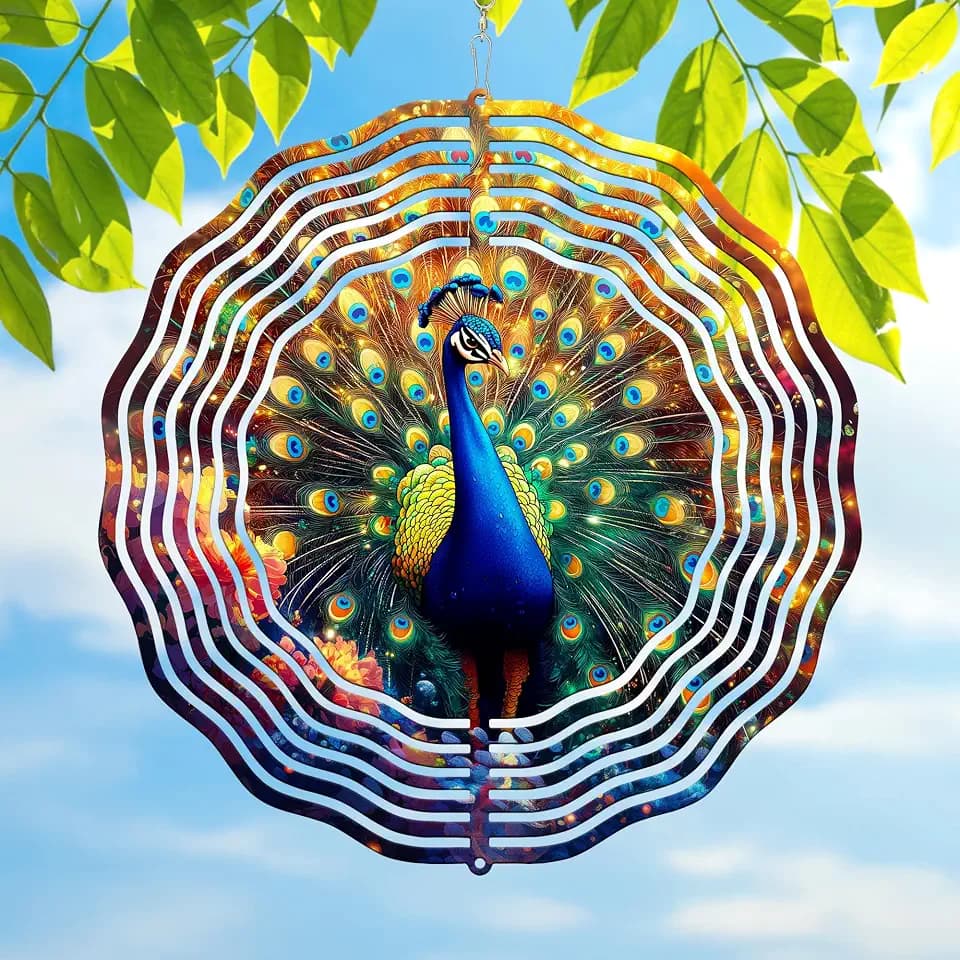 FLAGWIX Peacock Wind Spinners Outdoor - 3D Stainless Steel Metal Kinetic Spinner 12 inch - Gardening Gifts for Women, Peacock Yard Art Home Garden Decor, Gifts for Outside