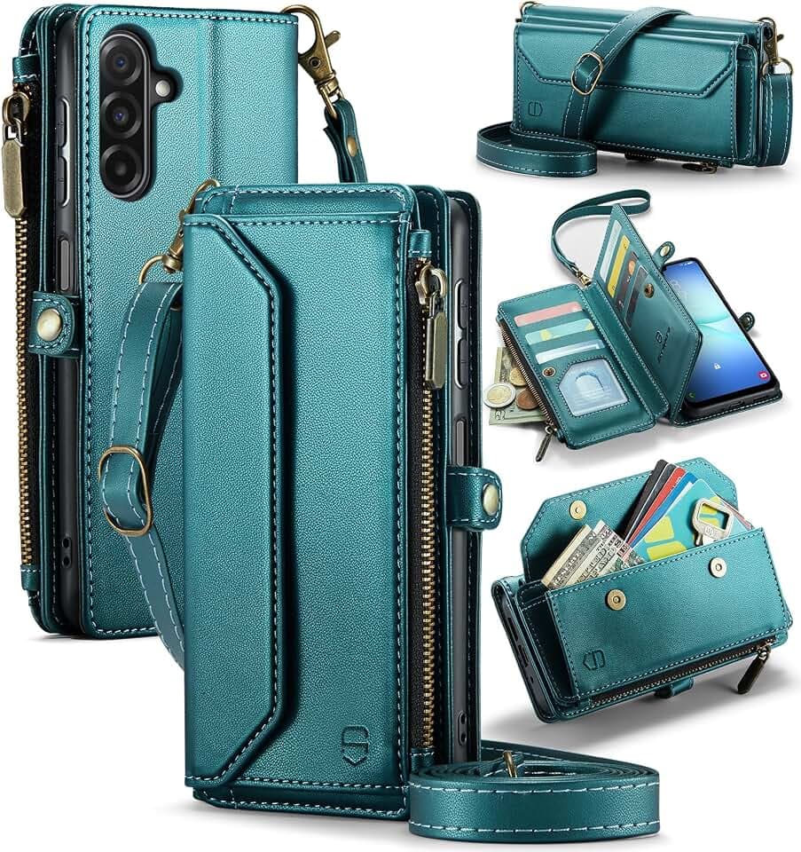 Strapurs for Samsung Galaxy A17 5G - Zipper Strap Wallet Case, Blue Green
